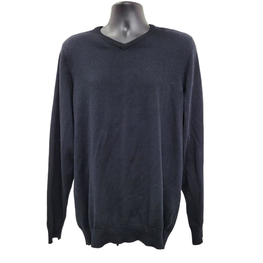 2/$20 Point Zero Black V-Neck Sweater Top 100% Cotton Size: Large